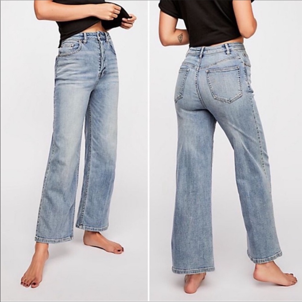 Free People Wide Leg Hi Waist Button Fly Jeans 26